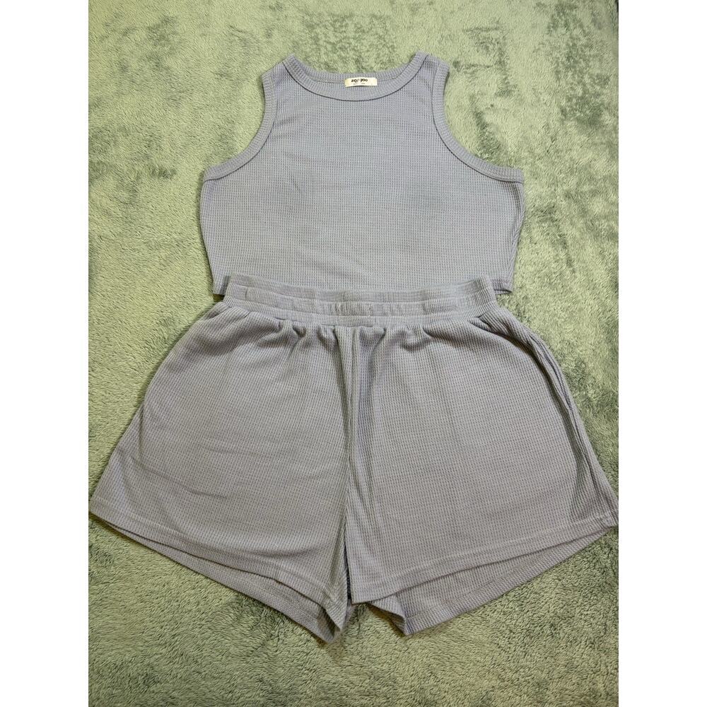 Zeagoo Women's Knit Tank and Shorts Set Gray Size L Lightweight Stretch